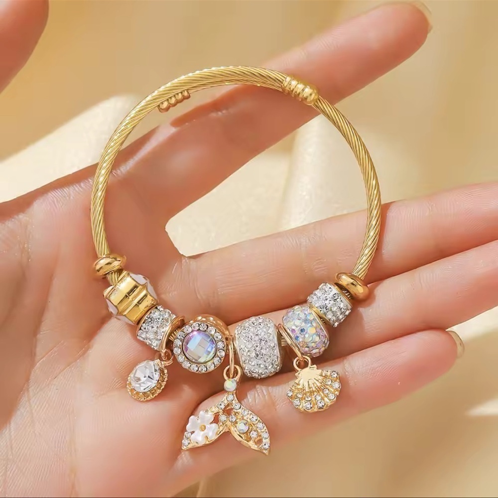 Gold Charm Sparkling Beads & Nautical Charms Bracelet